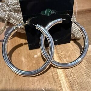 Womens‎ Silver Large 5cm Round Circle Hoop Earrings NEW Trendy